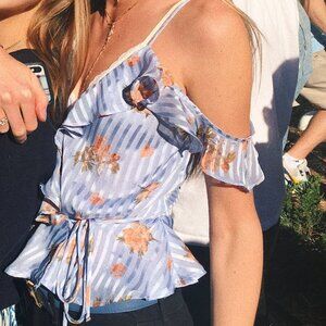 ASTR The Label Printed Ruffle Blouse